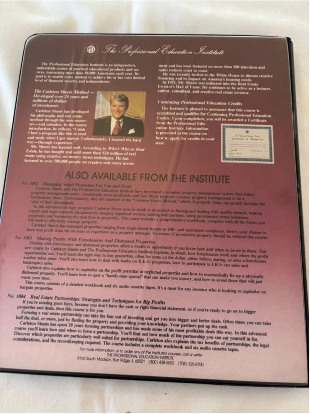 The Professional Education Institute Real Estate Course Binder Maroon #E67